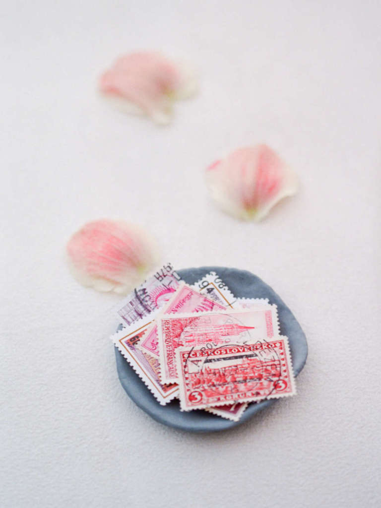 stamps for wedding flatlay